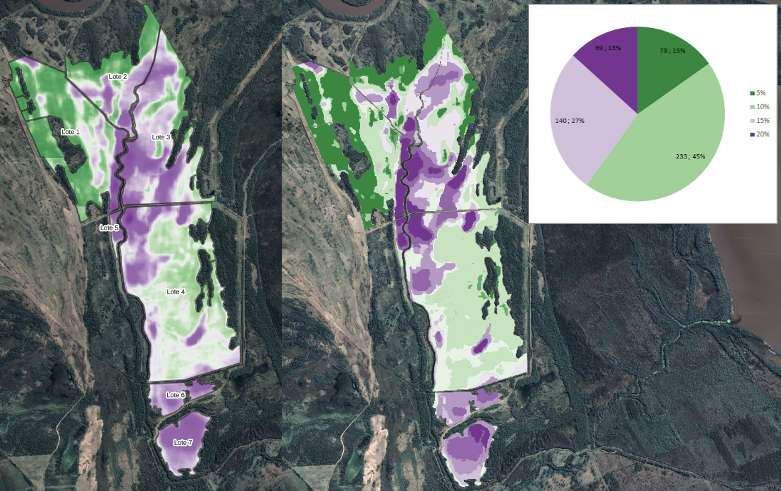 Mapa de probabilidad hídrica superpuesto sobre imagen satelital